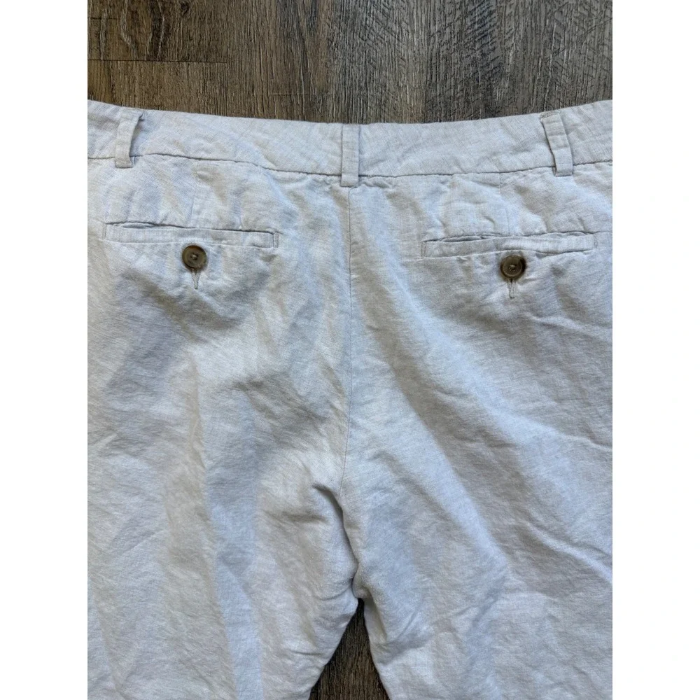 Banana Republic Linen Cotton Beige Cropped Pants Size 14 Relaxed Cuffed Trousers